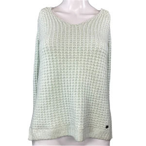Hollister Sweater Womens Sz S Mint Green Waffle Cotton Knit V-Neck Pullover‎